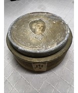 Art Deco glass Powder Box Pewter Metal Mirrored Lid With Victorian portrait - $118.11 CAD
