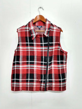 Chaps Womens Plus 1X Red Black White Plaid Knit Sweater Vest Asymmetric Zip - £18.48 GBP