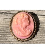 ANTIQUE ART NOUVEAU VICTORIAN PINK GLASS CAMEO TWISTED BRASS BROOCH PIN - £23.42 GBP