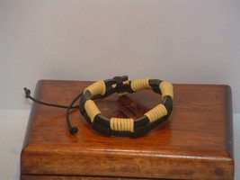 New Men’s Black &amp; Yellow Wrapped Leather Tie Bracelet  - £6.23 GBP