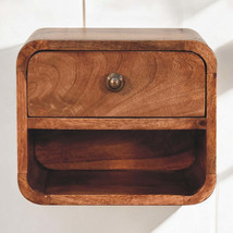 Solid Wood Mini Wall-Mounted Bedside Table Honey Caramel 1-Drawer - $196.89 CAD