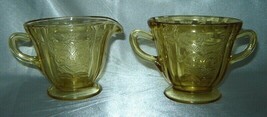 Federal Glass Amber Depression Madrid Pattern Footed Creamer &amp; Sugar - £11.67 GBP