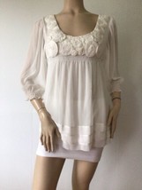 ECII Sz. 10 Ivory Babydoll Boho Tiers Lined Rosettes 3/4 Sleeve Blouse Top - £11.81 GBP