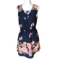 Hint of Blush Womens Juniors Summer Floral Sleeveless Dress Size L Navy ... - $27.49