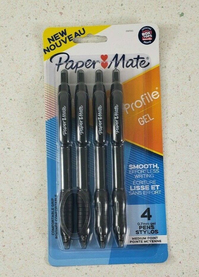 Primary image for Paper Mate Profile Gel Pens Medium Point 0.7 mm 4 ct Black Pens New Sealed