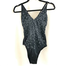 Kona Sol Medium Coverage One Piece Swimsuit Leopard Print V Neck Black Gray S - £10.57 GBP