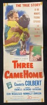 Three Came Home Original Insert Movie Poster 1949 - Claudette Colbert - $75.18