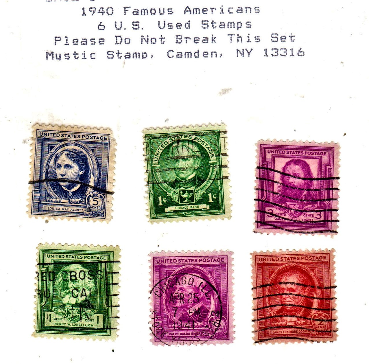 U S Stamps  - Lot of 6 1940 Famous Americans  - $2.20