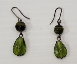 *B) Faux Emerald Green Stone Dangle Costume Jewelry Earrings - £4.66 GBP