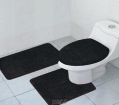 Hailey 3-Pc. Bath Set Black Mat, Rug, Lid Cover Carpet - £22.41 GBP