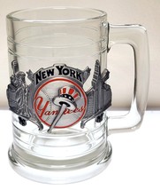 New York Yankees With Pewter Emblem Of Liberty &amp; Empire State Building Glass Mug - £26.06 GBP
