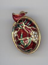 Russian Faberge Egg Pendant Red &amp; Green Enamel Finish, Leaf Like &amp; Gems,... - $27.47