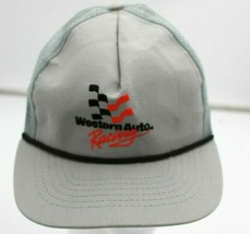 Vtg Western Auto Parts Racing Hat Gray Mesh Snapback Rope Nascar Nhra - £5.31 GBP