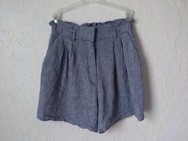 H&amp;M Blue Chambray Elastic Waist Chino Casual Shorts Women size 2 pleated... - £7.89 GBP