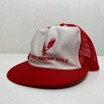 Vintage Three Rivers Title Trucker Hat Eagle Red White Snapback Cap USA - £7.27 GBP