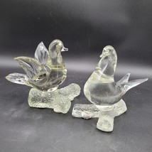 Two (2) Vintage Murano Clear Art Glass Flapping Courting Love Doves On B... - £27.60 GBP