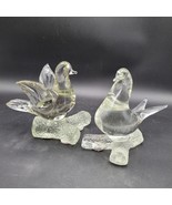 Two (2) Vintage Murano Clear Art Glass Flapping Courting Love Doves On B... - $47.37 CAD