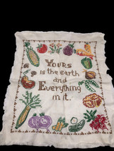 VTG Cross Stitch Sampler Motto Completed Fruits &amp; Vegetables Yours is th... - £29.43 GBP