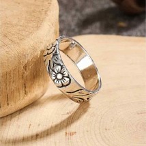 Vintage Silvery With Flowers Ring Style bohemian Size 6 - £14.17 GBP