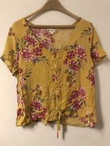 Pink Republic Mustard Gold Pink Floral Front Lace Top Shirt L - £11.22 GBP