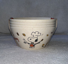 4 Peanuts Snoopy &amp; Woodstock HAPPY THANKSGIVING Bamboo Soup Cereal Bowls... - £17.29 GBP