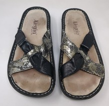 Alegria VIO 831 Black Gold Snake Print Leather Slide Sandals Women&#39;s Size 37 7 - $20.82