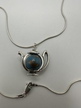 Vintage Sterling Silver 18” Blue Gold Bead Teapot Pendant 2.4cm Necklace - $21.78