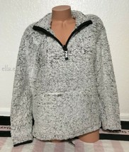 Victoria&#39;s Secret Pink Sherpa Quarter Zip Frosted Marl Gray Pullover Swe... - £54.81 GBP