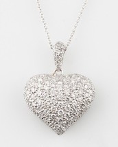 Authenticity Guarantee 
18k White Gold Pavé Heart Pendant w/ 14k White Gold C... - £2,250.61 GBP