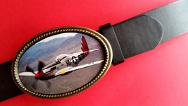 Fighter Planes Of Wwii - N. American P-51 Mustang Epoxy Buckle &amp; Black Belt - £17.87 GBP