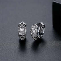 Cubic Zirconia &amp; Silver-Plated Herringbone Huggie Earrings - £11.78 GBP