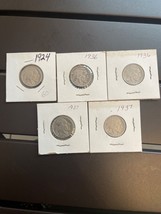 Lot of 5 Buffalo Nickels: 1924, 2-1936, 2-1937 Indian Head - £7.89 GBP