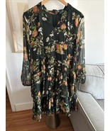 Lauren Ralph Lauren Ruffled Flowy Chiffon Floral Print Casual Dress Gree... - $39.00