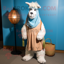 Sky Blue Llama mascot costume character dressed with a Corduroy Pants and Shawl  - £953.18 GBP