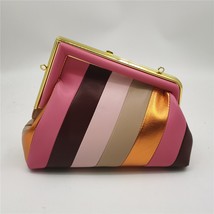 Metallic Clamp Rainbow Handbag With Detachable Long Strap Joiniting Colorful Sho - £75.13 GBP