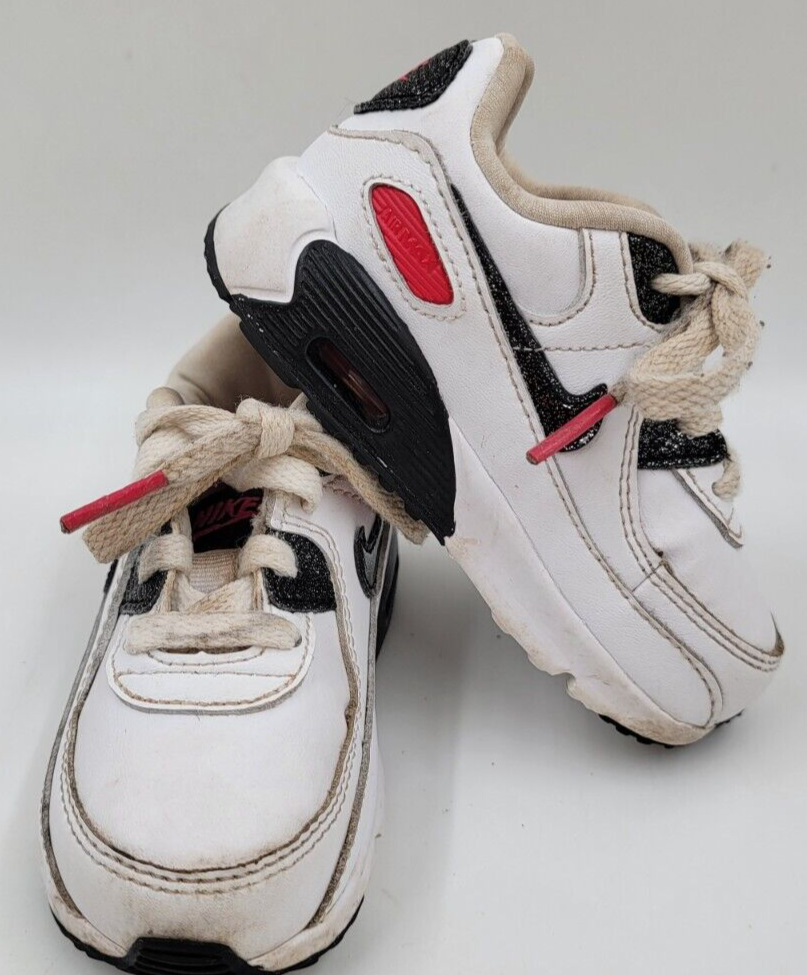 Toddler's Childs Nike Air Max 90 White Black Very Berry Leather Shoes Size 6C - $13.00