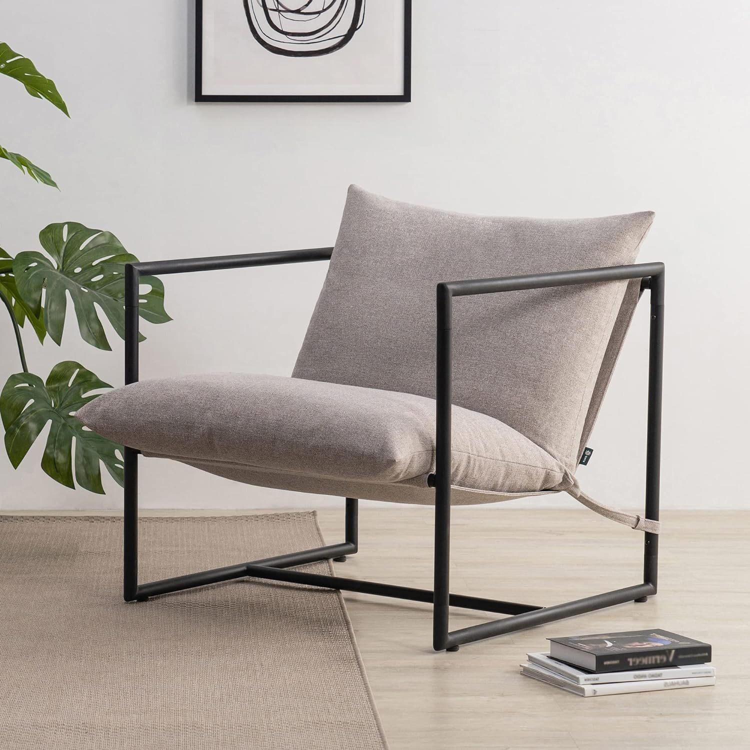 Zinus Aidan Sling Accent Chair / Metal Framed Armchair, Oatmeal, With Shredded - $111.98