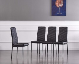 Jt Modern Minimalist Dining Chair Fireproof Leather Sprayed Metal Pipe, 4, Black - $160.91