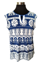 Per Seption Concepts Blouse Women&#39;s Size X-Large Blue White Sleeveless P... - £11.87 GBP
