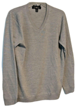 Pronto Uomo Mens Pullover V-Neck Sweater 100% Extra Fine Merino Wool Gray Medium - £11.82 GBP