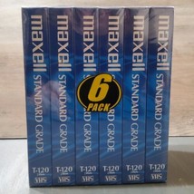 Maxell T-120 6 Pack VHS VCR Video Tapes 6 Hour Blank Standard Grade Sealed New - $27.86