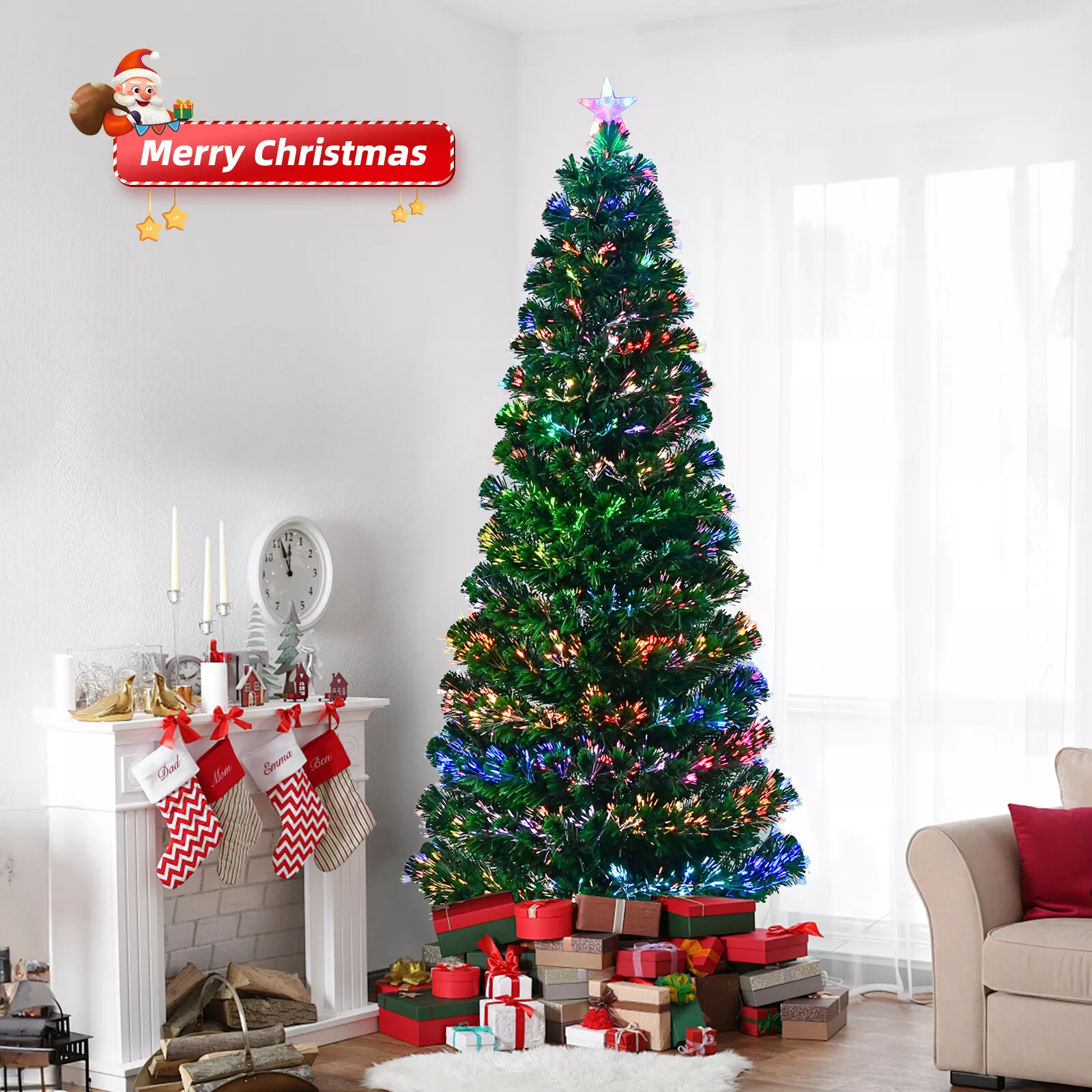 6FT Pre-Lit LED Artificial Christmas Tree Fiber Optic Xmas Holiday Season - $74.78