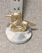 Vintage Solid Brass Unicorn On Marble Base Whimsical Mystical Creature - $9.50