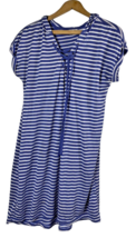 Exist Hoodie Dress Medium Hoodie Blue &amp; White Stripe Short Sleeve Knit T... - £29.24 GBP