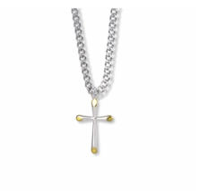 Two Tone Sterling Silver Tubular Cross Necklace &amp; Chain - £47.95 GBP