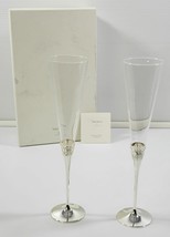 K) Vera Wang Wedgwood With Love Silver Plate Toasting Flute Glasses Pair - $49.49