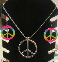 Large  Peace Sign  Pendant Necklace / tie dye peace sign earrings - £16.43 GBP