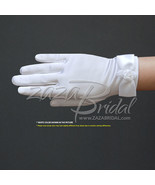 Girl&#39;s Satin Gloves with a Satin Bow &amp; Flower, Pearl in the center - £14.33 GBP