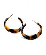 Tortoise Shell Hoop Earrings Resin Acetate Jewelry 1.5 inches - £7.88 GBP