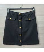 Loft Women&#39;s Black Wool Polyester Mini Skirt w/ Gold Front Buttons Size 0 - £34.36 GBP